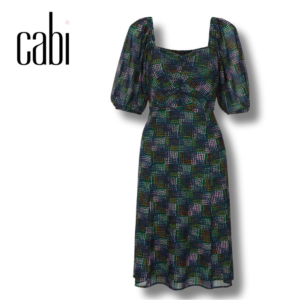 Cabi “Elaine Dress” Colorful Checkered Mesh Midi, Lined, Size Small (Item #4214)
